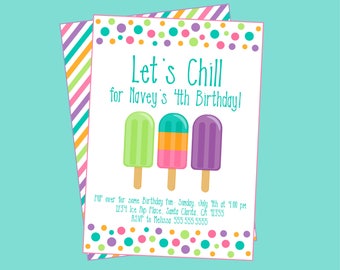 Vamos a relajar la invitación a la fiesta de cumpleaños de verano. Ice Pop, Verano, Invitación a la fiesta en la piscina. Conjunto de invitaciones digitales. Fiesta Ice Pop. La escuela está fuera