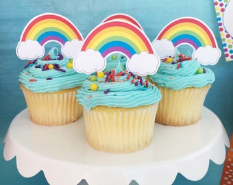 PRINTABLE Rainbow Cupcake Toppers. Cupcake Toppers for Rainbow Party, St. Patrick's Day, Spring or Summer Party Instant Digital D