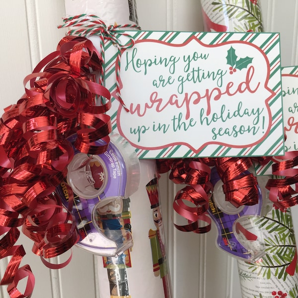 Hoping You Are Getting Wrapped Up In The Holiday Season Tags. Wrapping Paper Gift Wrap Theme Tags for Neighbor Gift Instant Digital Download