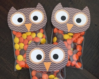 Owl Bag Topper. Perfect Party Favor for Fall, Owl, Woodland Theme. Digital Instant Download. Custom Colors available.