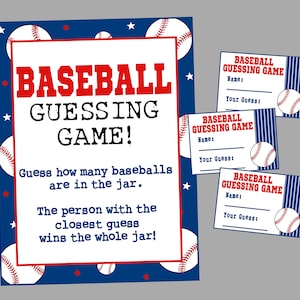 Gioco di indovinelli di baseball stampabile per feste di baseball. Indovina quante palle da baseball. Per giochi di compleanno o baby shower. Download digitale immediato