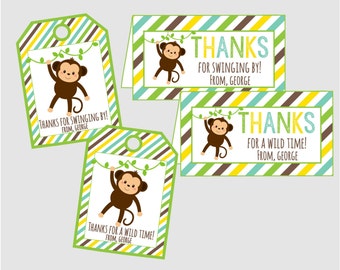 Personalized Favor Tag or Bag Topper for Safari Baby Shower, Safari Birthday, Monkey Baby Shower or Monkey Birthday. Printable Favor Tags