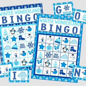 Bingo do País das Maravilhas do Inverno! Jogo de bingo de inverno para impressão. Conjunto de bingo de 12 cartas. Download digital instantâneo. Atividade de inverno perfeita para casa ou aula