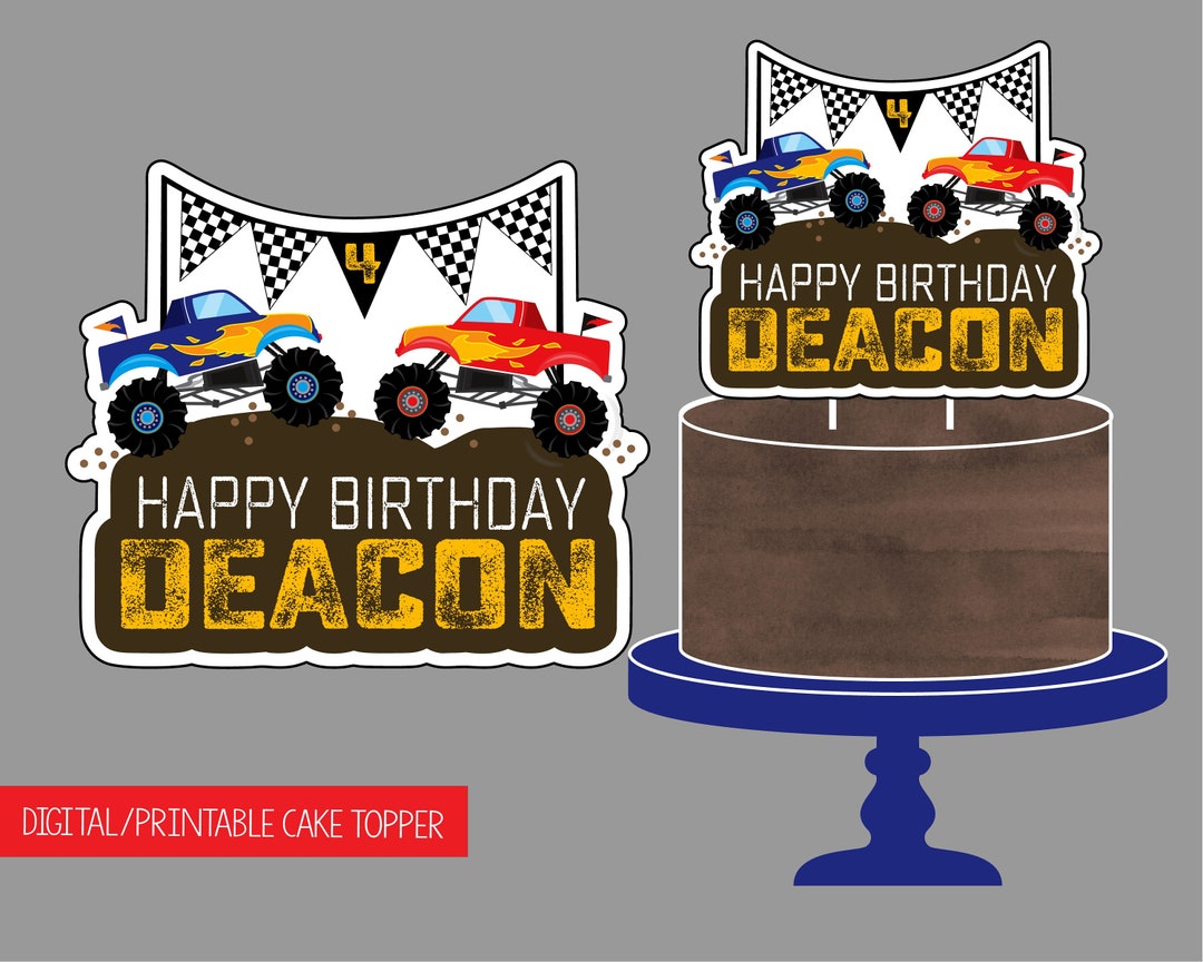Printable Monster Truck Party Cake Topper. Personalized Birthday Cake ...
