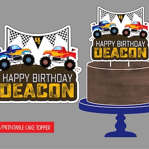 Printable Monster Truck Party Cake Topper. Personalized Birthday Cake Topper for Monster Truck Party. Printable Digital File.
