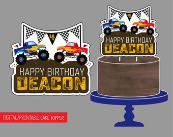 Printable Monster Truck Party Cake Topper. Personalized Birthday Cake Topper for Monster Truck Party. Printable Digital File.