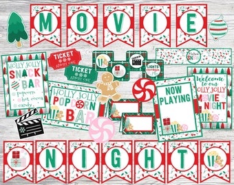 Christmas Movie Night Mini Party Package. Printable Party for Christmas Movie Night, Birthday Party, Outdoor Movie. Instant Digital Download
