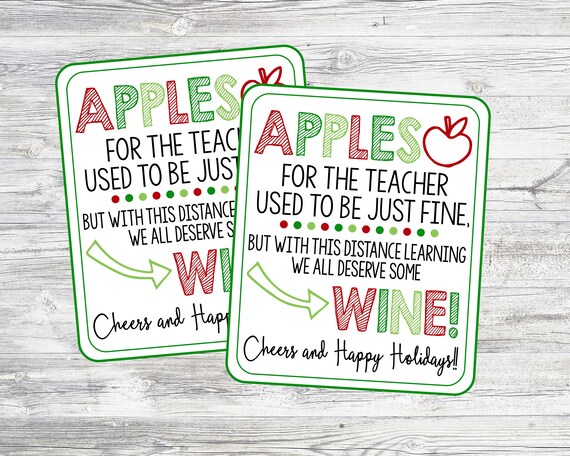 Printable Christmas Teacher Wine Tag for DISTANCE LEARNING &amp; | Etsy