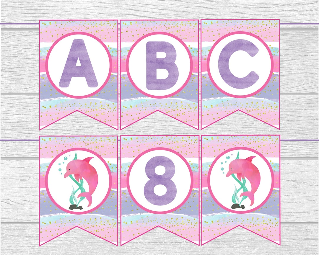 Printable Dolphin Birthday Banner. Incl. Full Alphabet, Happy Birthday ...