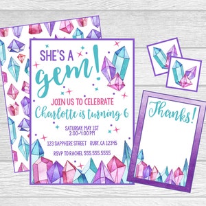 She's A Gem Invitation for Gem Themed Birthday, Baby Shower or Bridal Shower. Personalized/Printable/Digital Invite.