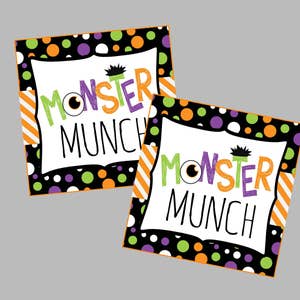 Monster Munch Halloween Treat Tags. Instant Digital Download. Great for Monster Party or Halloween Treats. Printable Halloween Tags