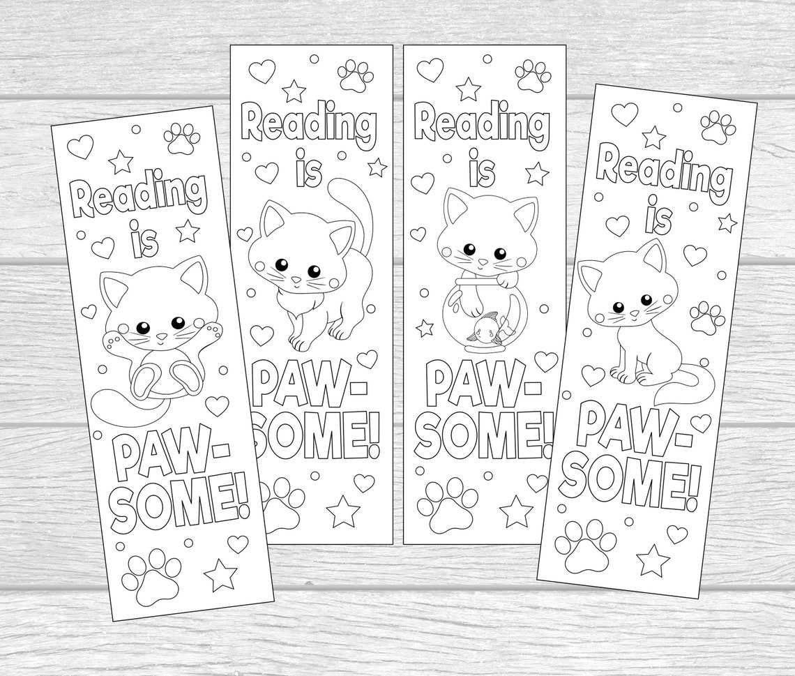 Printable Color Your Own Kitty Bookmarks. Reading is Paw-some - Etsy
