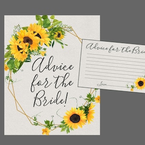 Beratung für die Braut. Bridal Shower Spiel für Sunflower Bridal Shower. Sofortiger digitaler Download. Ratskärtchen und Schild. Sommer Brautparty