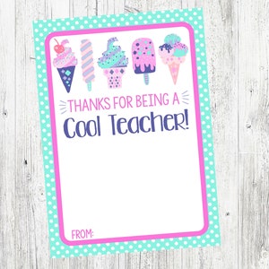 Obrigado por ser um professor legal! Cartões porta-cartões de presente de sorvete para apreciação do professor, presente do professor. Download digital instantâneo.