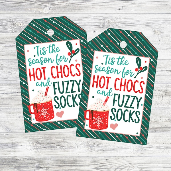 Printable Hot Chocs and Fuzzy Socks Holiday Gift Tags. Instant Digital Download Files.
