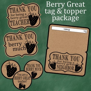 Berry Geweldige lerarenwaardering, bedankt, Moederdagtags en tastoppers. Direct digitaal downloaden