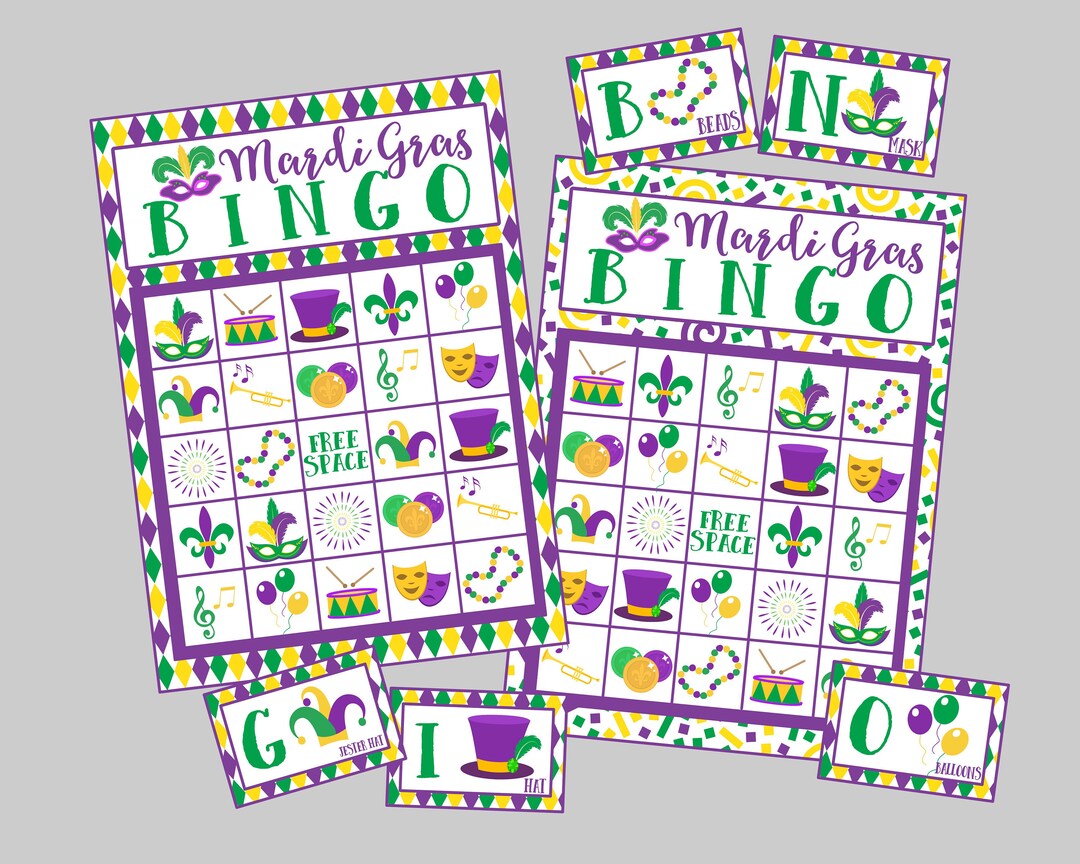 Printable Mardi Gras Bingo Set! 12 Card Bingo Set. Instant Digital ...