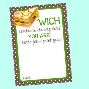 Appréciation de l'enseignant « Wich Teacher Is The Very Best Gift Card Holder - Sandwicherie, épicerie fine, café restaurant pour enseignant cadeau téléchargement numérique