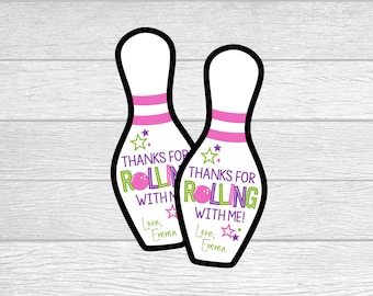 Personalized Bowling Party Favor Tags: Printable Bowling Pin Design (Digital Download)