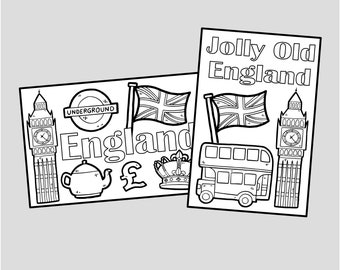 Carte da colorare stampabili di Londra Inghilterra. Viaggi a Londra Disegni da colorare, cartoline, attività per bambini. Download digitale istantaneo.