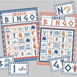 Jeu de bingo grec imprimable. Jeu de 12 cartes pour la Grèce, la Grèce antique, une fête grecque, un voyage ou un cours. Fichiers à téléchargement numérique instantané.