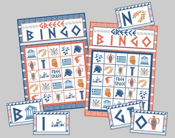Jeu de bingo grec imprimable. Jeu de 12 cartes pour la Grèce, la Grèce antique, une fête grecque, un voyage ou un cours. Fichiers à téléchargement numérique instantané.