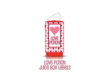 Love Potion Juice Box and Water Bottle Labels. Valentine's Day Labels. Instant Digital Download