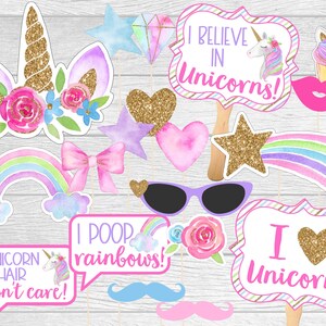 Printable Unicorn Party Photo Props. Instant Digital Dowload. Photo Booth Props for Rainbow Unicorn Party. Watercolor Unicorn Photo Props