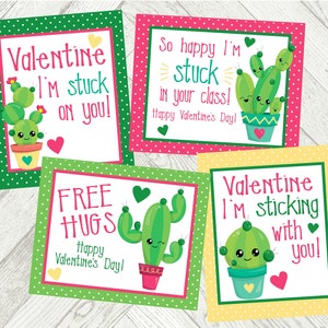 Cartes de Saint-Valentin et décorations de sacs Cactus. Coincé sur toi, câlins gratuits, rester avec toi, coincer dans ta classe. Téléchargement numérique instantané. Saint-Valentin