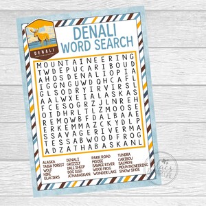 Printable Denali NP Word Search. Word Search for National Parks, Travel ...