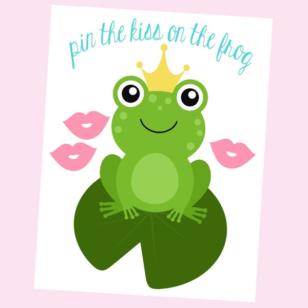 Pin The Kiss On The Frog. Printable Game for Princess Party. Frog Party. Princess and the Frog.  Instant Download