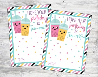 Porta-cartão de presente de aniversário Tea-rrific. Porta-cartão de presente Kawaii Bubble Tea, Boba. Arquivos digitais para download instantâneo.