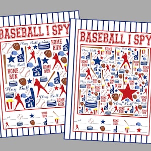 Baseball I Spy Printable Games. 5 Different Sheets Easier to Harder. Instant Digital Download. Baseball Eye Spy Baseball Game Football Party