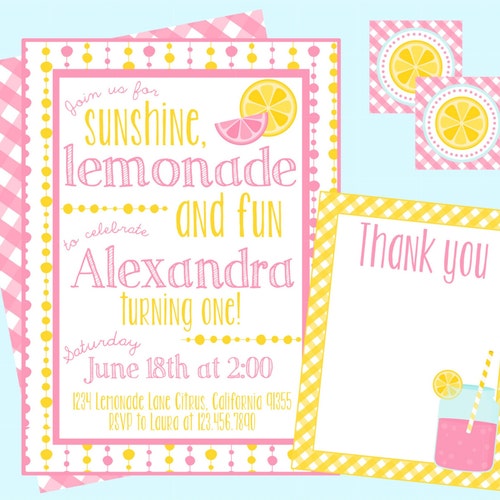 Sunshine Lemonade and Fun Birthday Invitation Template - Etsy