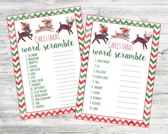 Christmas Word Scramble. Christmas, Reindeer, Holiday Game. Instant Digital Download. Great for Class Party