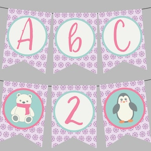 Winter Wonderland Digital Banner. FULL ALPHABET, Numbers, Happy Birthday, Polar Bear & Penguin. Instant Digital Download. Snowflake, Winter