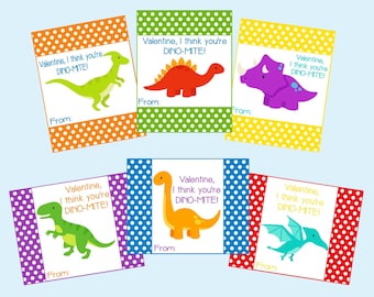 Paquete de San Valentín Dino-Mite. Tarjetas de San Valentín de dinosaurios y adornos para bolsos. ¡Gran día de San Valentín para niños! Descarga digital instantánea. Dinosaurio, T-Rex
