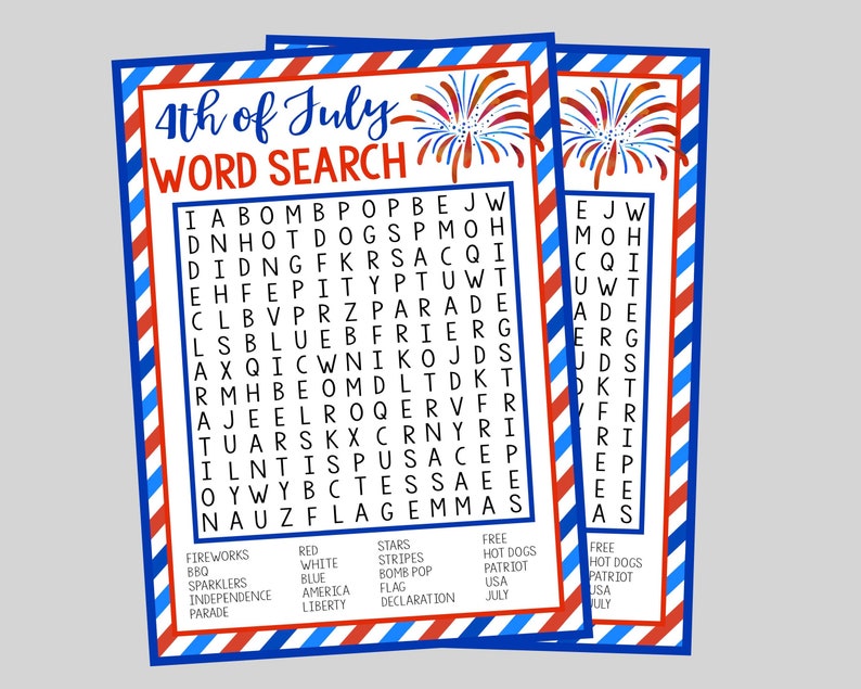 word free printable 4th of july word searches
