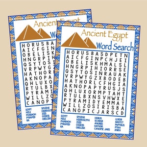 Printable Ancient Egypt Word Search. Word Search for Egypt Party or Lesson Plan. Instant Digital Download Files.