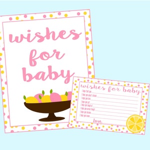 Wensen voor babykaarten voor roze limonade babyshower. Inclusief kaarten en 8x10 teken. Direct digitaal downloaden