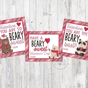 Cartes imprimables de Saint-Valentin ours. Ours brun, ours polaire, panda pour la Saint-Valentin. Téléchargement numérique instantané.