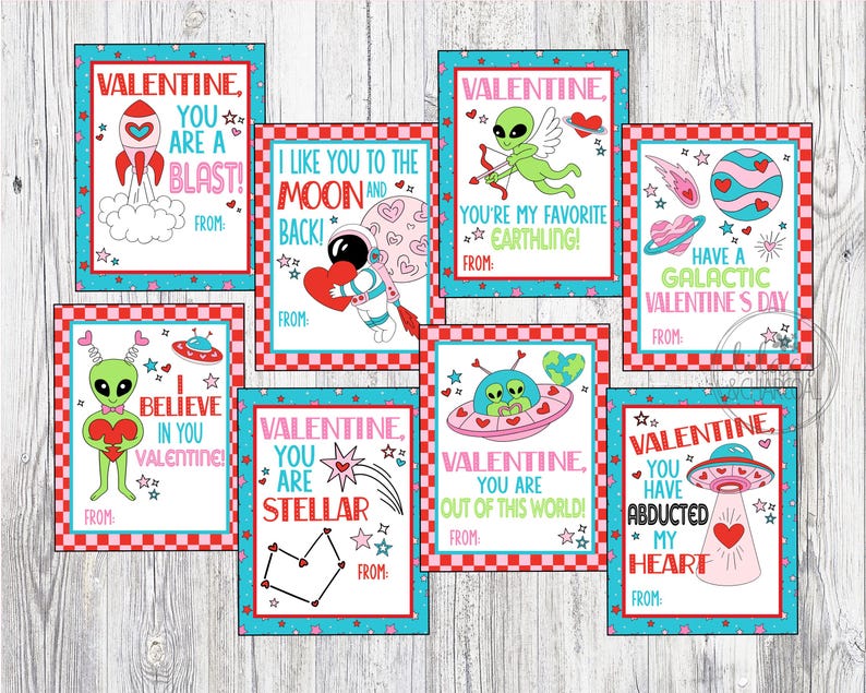 Printable Space Alien Out of This World Valentine's Day Cards. Instant ...