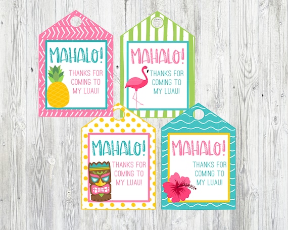 Mahalo Luau Party Favor Tags. Pineapple, Flamingo, Tiki, & Hibiscus Favor Tags. Instant Digital Download. Luau Birthday, Baby Shower, Bridal