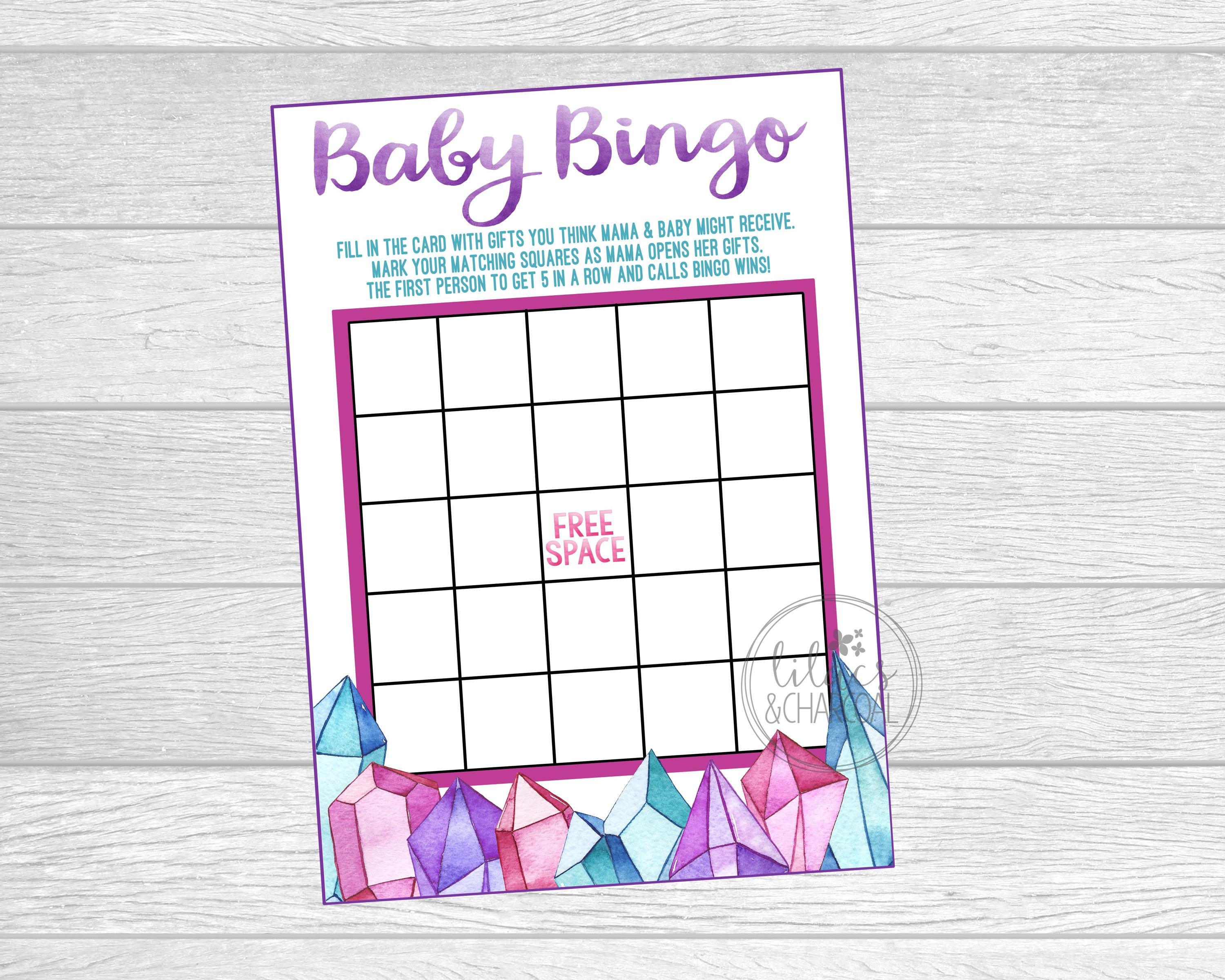 Baby Shower Bingo Game for Gem Or Jewel Baby Shower or Baby Sprinkle. Instant Digital Download