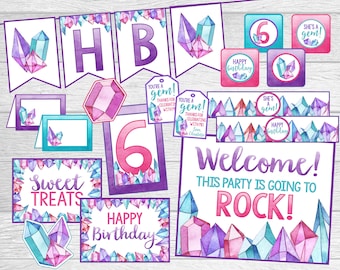 Printable Gem Party Decoration Package. You're a Gem, She's A Gem, Gemstone. For Birthday Party or Shower. Instant Digital Download Files.