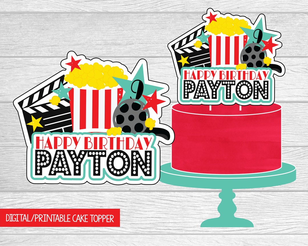Printable Movie Party Cake Topper. Personalized Birthday Cake Topper ...
