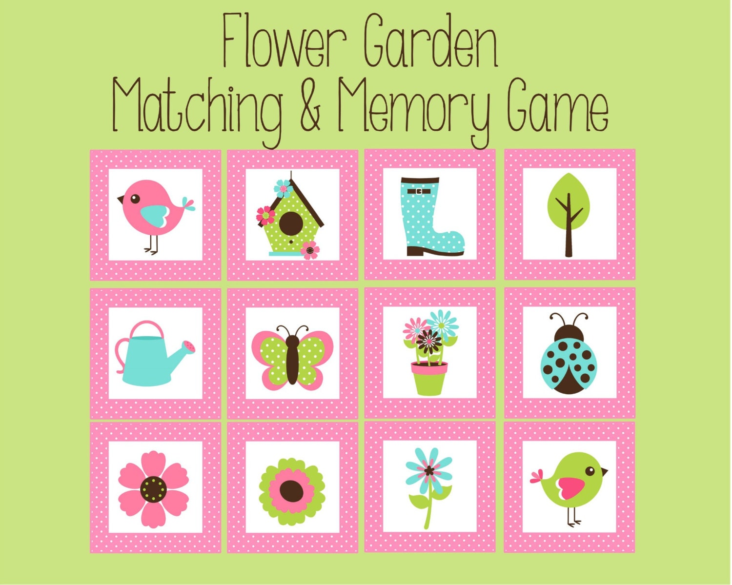 Flower Garden Memory and Matching Game. Instant Digital Etsy