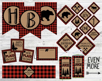 Lumberjack Birthday Party or Baby Shower Package. Instant Digital Download