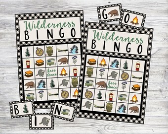 Printable Wilderness Bingo Game Set! 12 Card Set w/ Calling Cards. Camping, Hiking, Nature Bingo. Instant Digital Download Files.