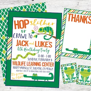 Reptile Birthday Party Invitation. Printable Personalized Birthday Invitaiton. Hop Slither and Crawl. Amphibian, Reptile, Snake Party Invite